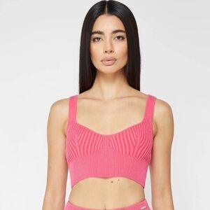 NWT Maniere De Voir Pink Ribbed Contour Crop Top